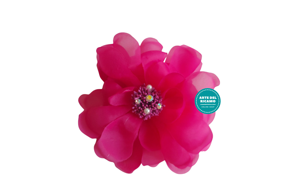 Fiori per Abiti e Capelli - Peonia Fuxia con Strass Fiori per Abiti e Capelli - Peonia Fuxia con Strass