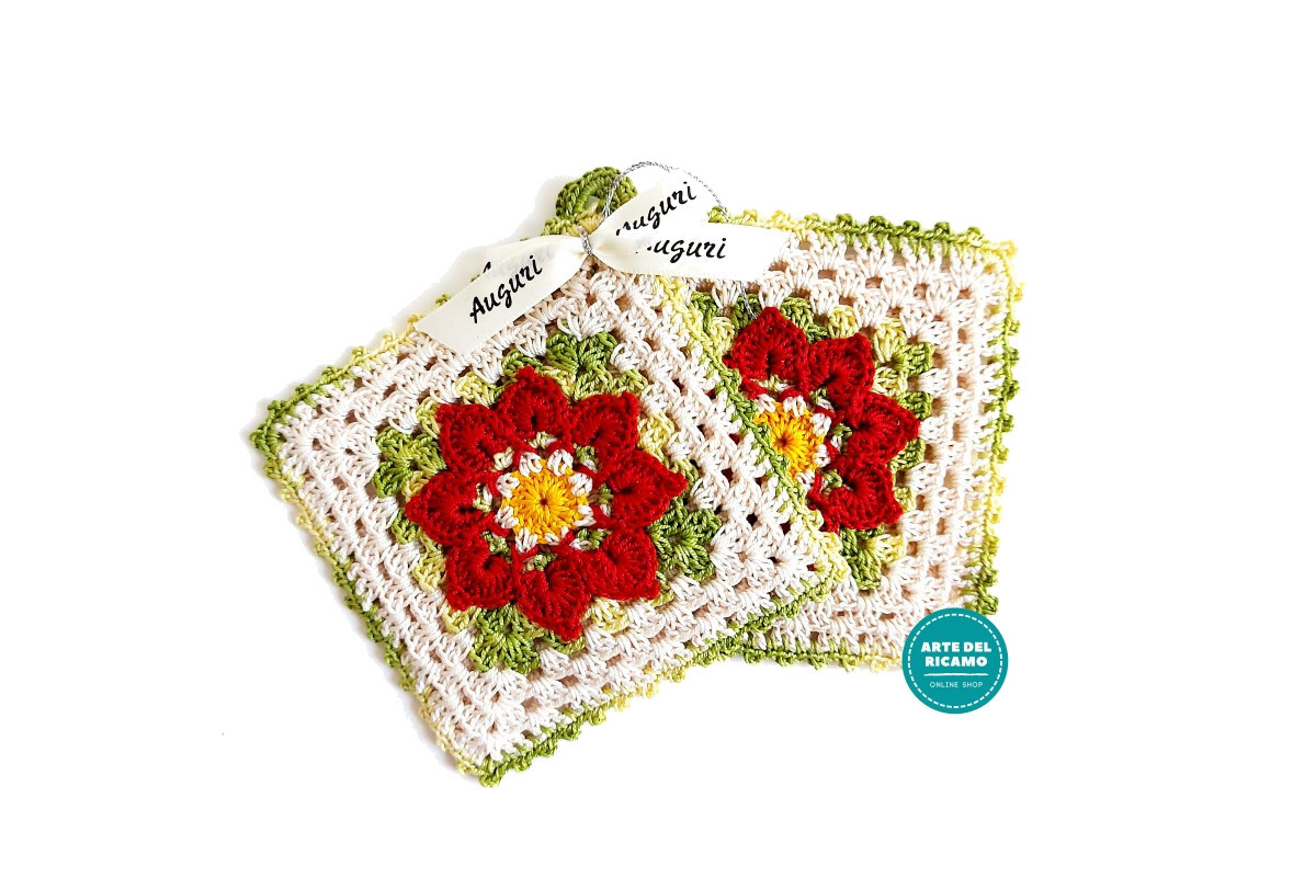 Christmas Crochet Potholder - Poinsettias Christmas Crochet Potholder - Poinsettias