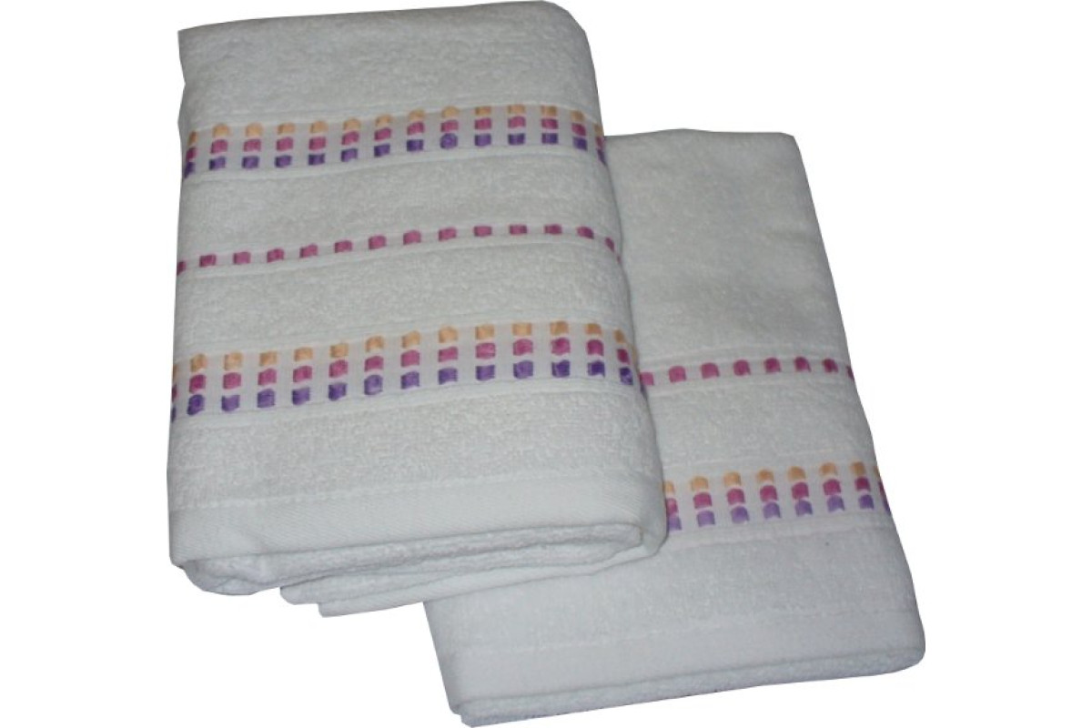 Set Terry Bath Towels Neos - Color White with Pink Lines Set Terry Bath Towels Neos - Color White with Pink Lines
