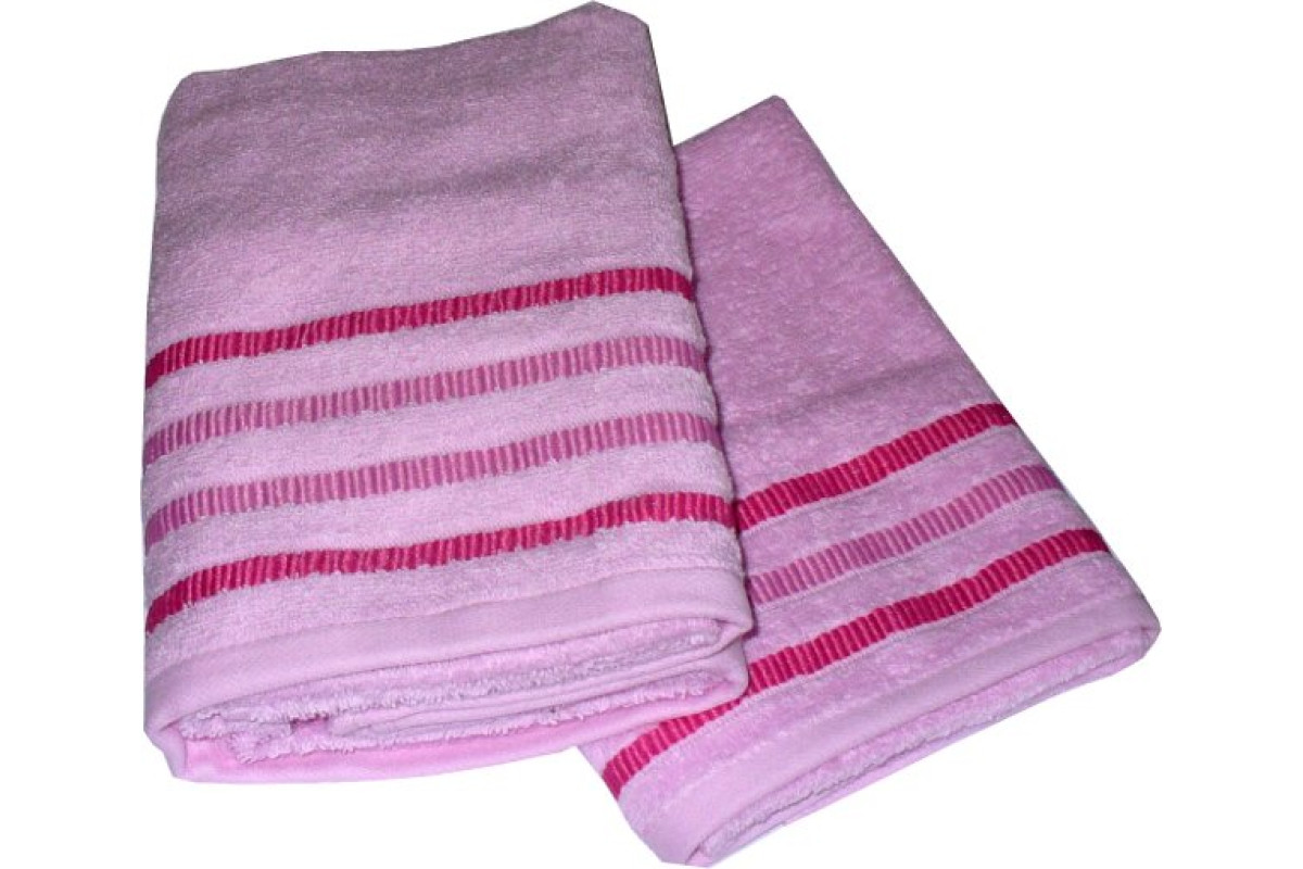 Set Terry Bath Towels Taus - Color Pink with Fuxia Lines Set Terry Bath Towels Taus - Color Pink with Fuxia Lines