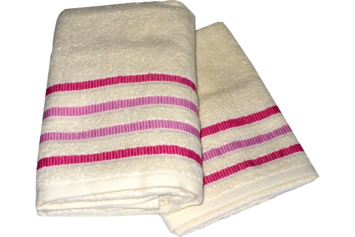 Toalla de Baño Taus - Color Crema - Rayas Rosa