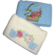 Set of Two Terry Kitchen Dish Towels - Flowers - Light Blue Set of Two Terry Kitchen Dish Towels - Flowers - Light Blue