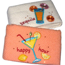 Set of Two Cotton Terry Kitchen Dish Towels - Happy Hour - Orange Set of Two Cotton Terry Kitchen Dish Towels - Happy Hour - Orange