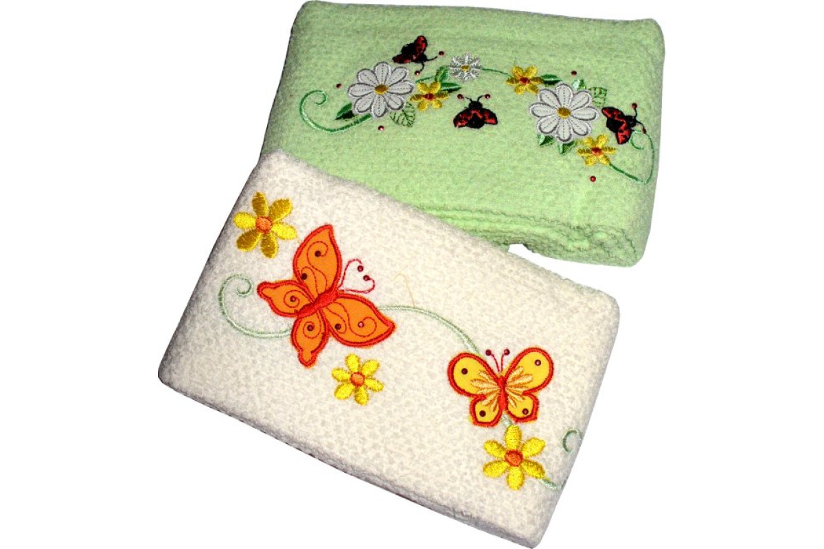 Set Due Strofinacci in Spugna Fiori Farfalle e Coccinelle - Verde Set Due Strofinacci in Spugna Fiori Farfalle e Coccinelle - Verde
