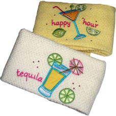 Set of Two Terry Kitchen Dish Towels - Happy Hour - Yellow Set of Two Terry Kitchen Dish Towels - Happy Hour - Yellow