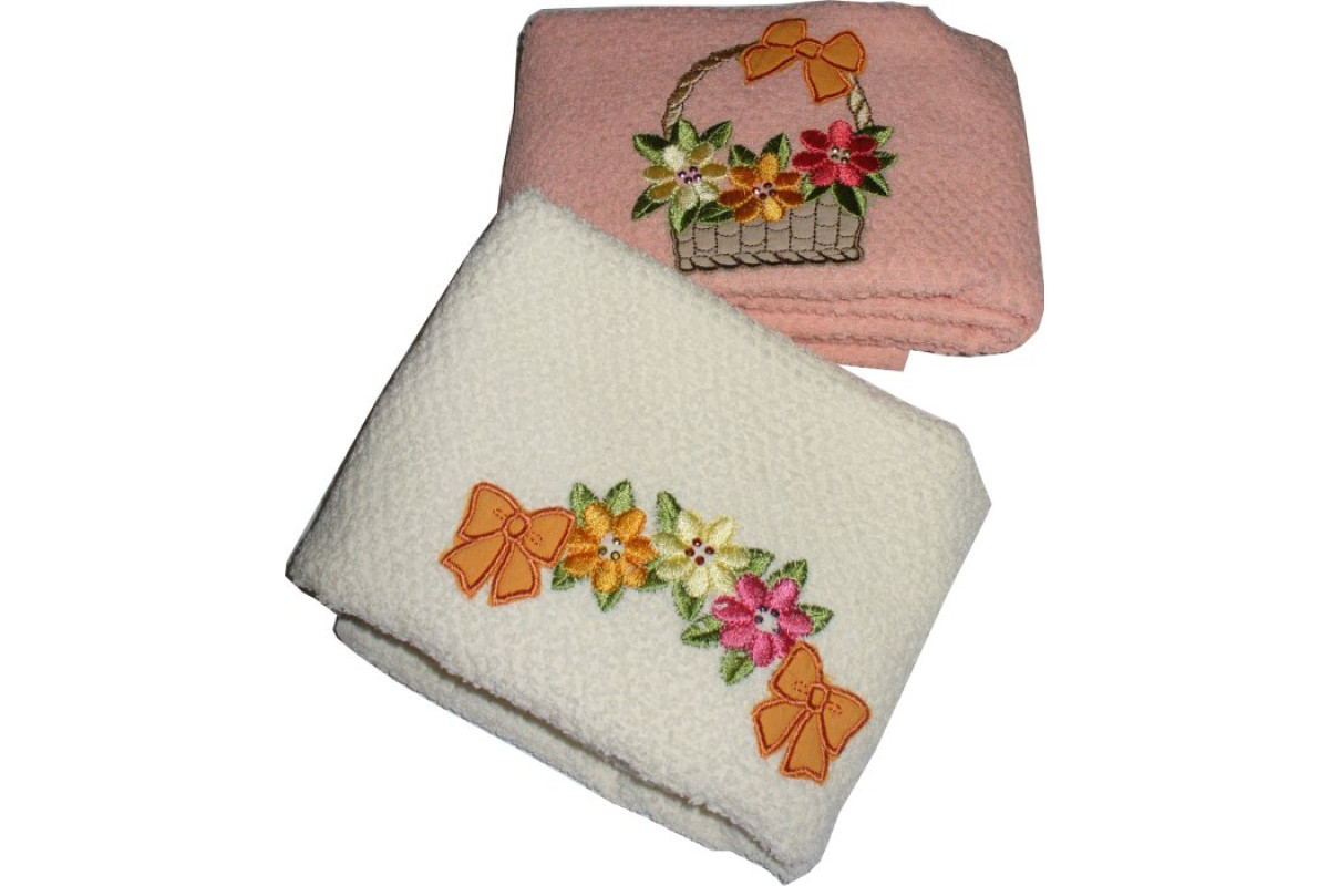 Set of Two Terry Kitchen Dish Towels - Flowers - Orange Set of Two Terry Kitchen Dish Towels - Flowers - Orange