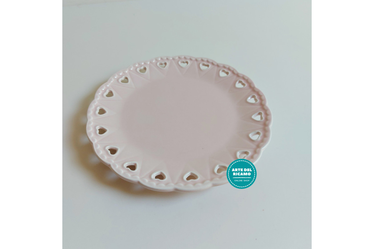 Perforated Porcelain Saucer with Hearts - Pink Perforated Porcelain Saucer with Hearts - Pink