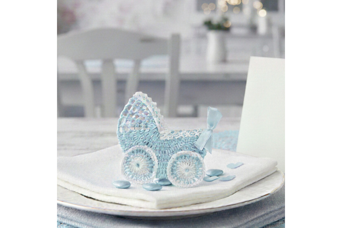 Crochet Favors -  Baby Carriage - Light Blue