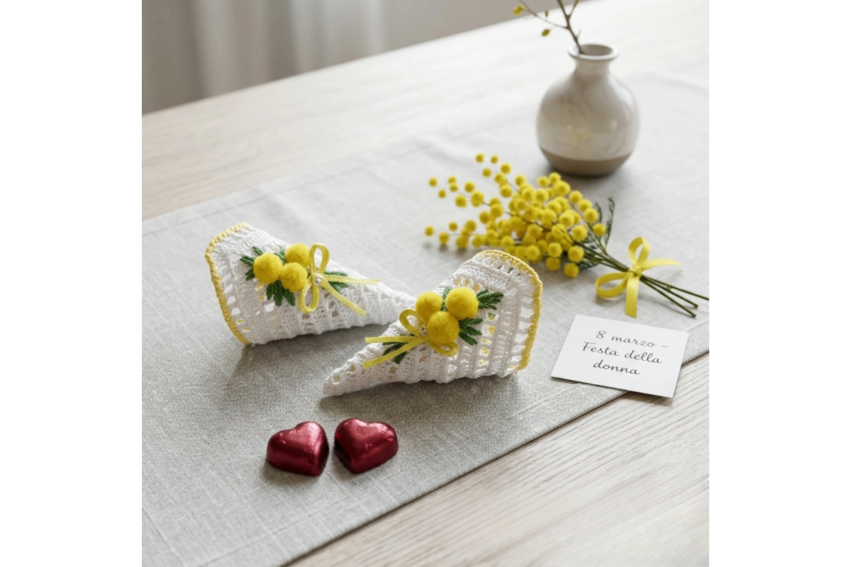 Set of 2 Handmade Crochet Cone Favor Bags with Mimosa Decoration Set of 2 Handmade Crochet Cone Favor Bags with Mimosa Decoration