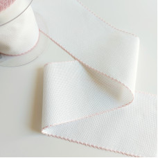 Bordo Aida Bianco con Rifinitura Rosa - 55 Quadretti - Altezza 10 cm