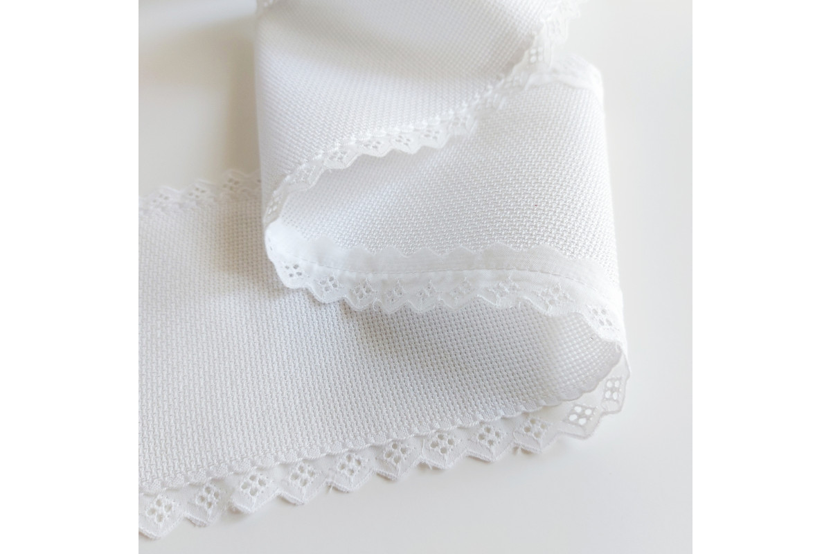 White Aida Band 55 count with San Gallo Border - 10 cm Width White Aida Band 55 count with San Gallo Border - 10 cm Width