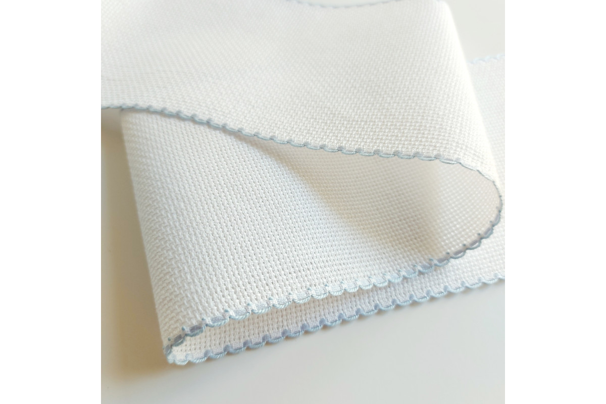 White Aida Band with Light Blue Edge 55 count - 10 cm Width White Aida Band with Light Blue Edge 55 count - 10 cm Width