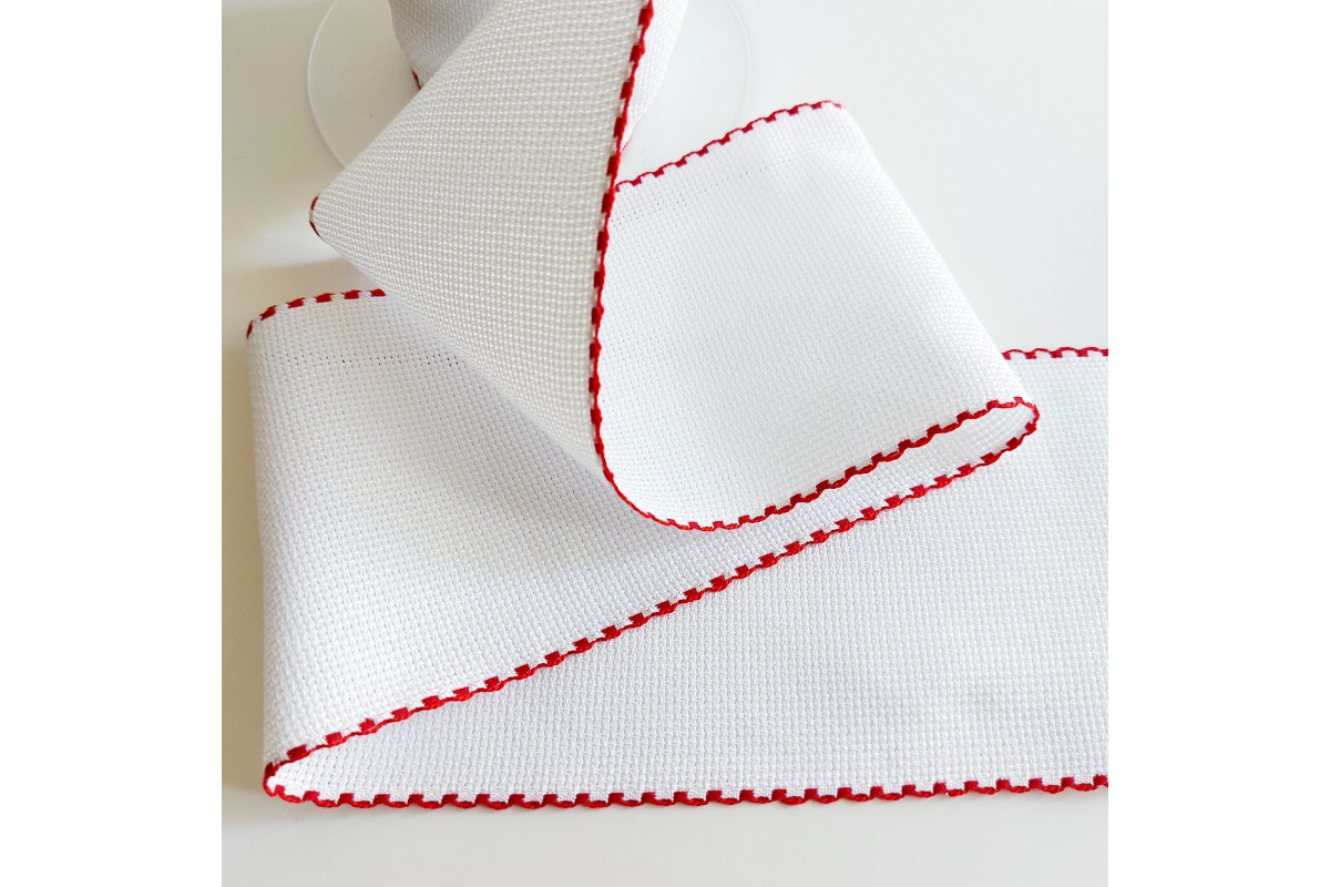 White Aida Band with Red Edge 55 count - 10 cm Width