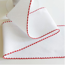 Bordo Aida Bianco con Rifinitura Rosso - 55 Quadretti - Altezza 10 cm Bordo Aida Bianco con Rifinitura Rosso - 55 Quadretti - Altezza 10 cm