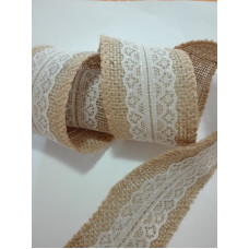 Nastro Decorativo in Juta con Pizzo Bianco