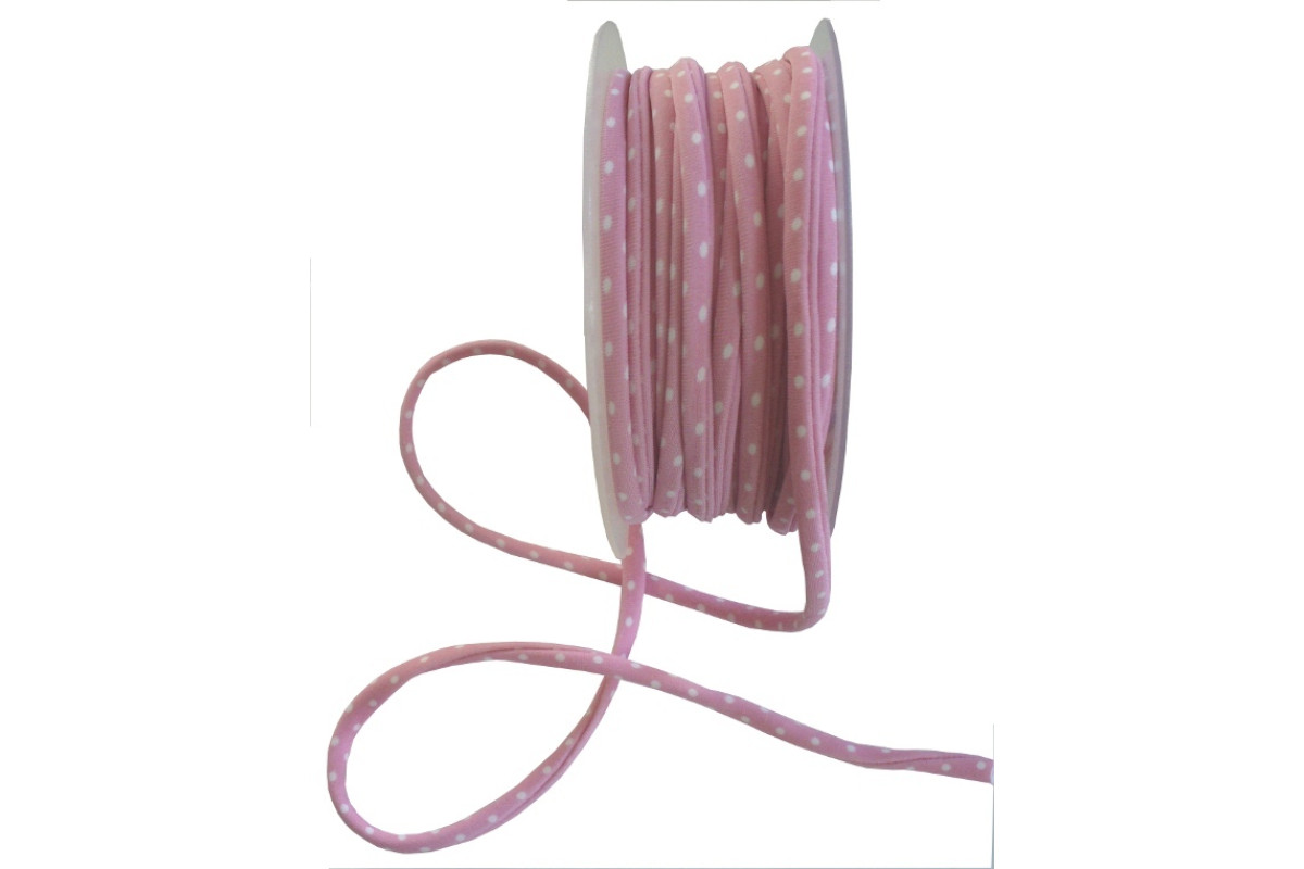 Elastic Tubular Ribbon - Pink with White Dots Elastic Tubular Ribbon - Pink with White Dots