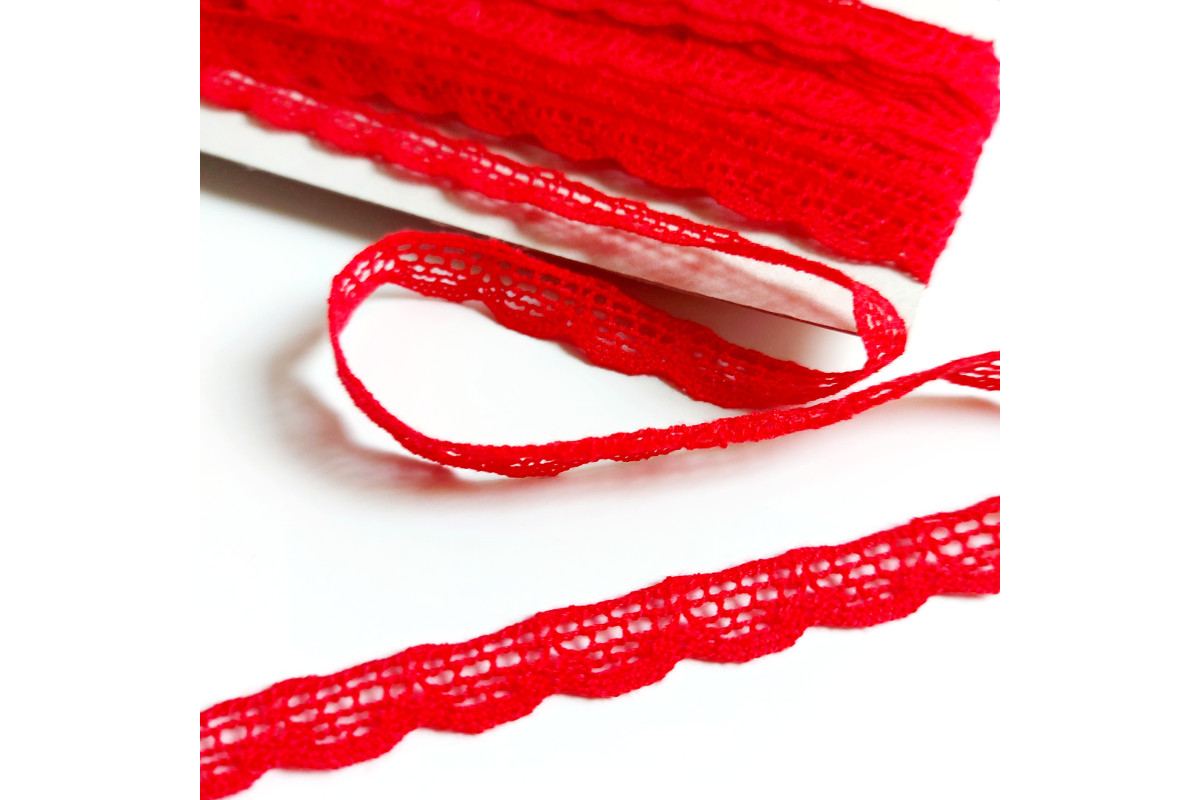 Encaje de Bolillos de Color Rojo - Ancho 1 cm Encaje de Bolillos de Color Rojo - Ancho 1 cm