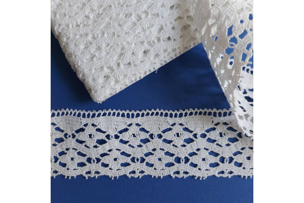 Art. 0957 - Bobbin Lace Border - White - Width 5 cm Art. 0957 - Bobbin Lace Border - White - Width 5 cm