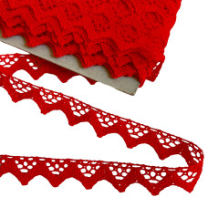 Red Bobbin Lace Border - Width 15 mm