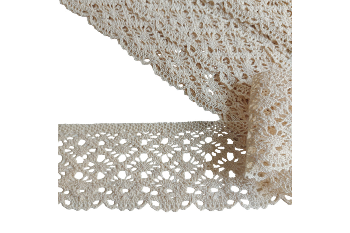 Bobbin Lace Border - Ecru Color - Width 7,00 cm