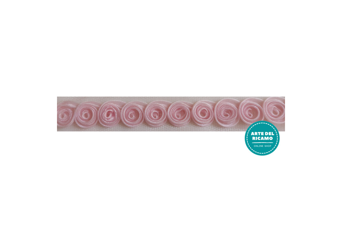 Nastro in Tulle con Roselline di Raso - Rosa