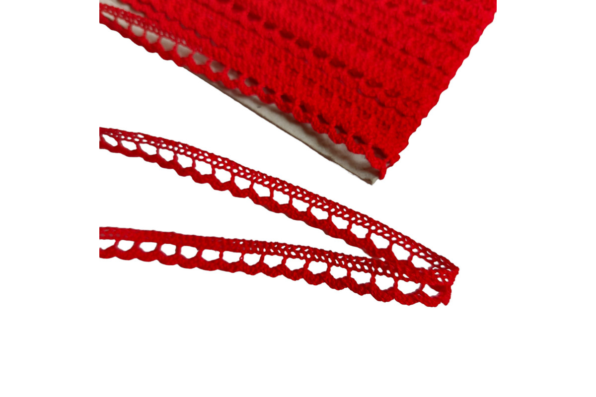 Art. 117 - Merletto a Fuselli - Rosso - Altezza 1,00 cm Art. 117 - Merletto a Fuselli - Rosso - Altezza 1,00 cm