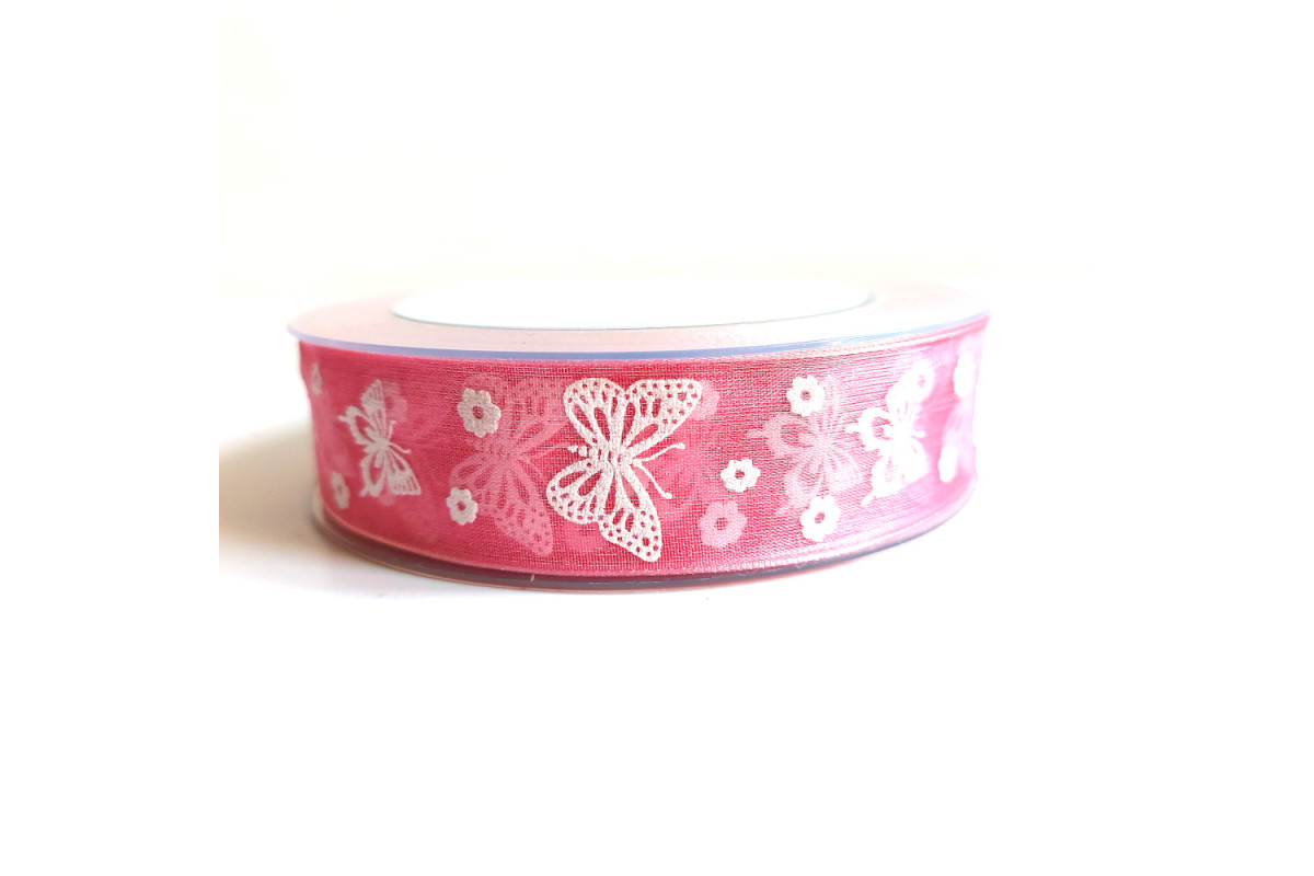 Pink Organza Ribbon with Butterflies Pink Organza Ribbon with Butterflies