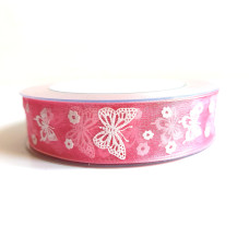 Nastro Organza con Farfalle - Rosa Nastro Organza con Farfalle - Rosa