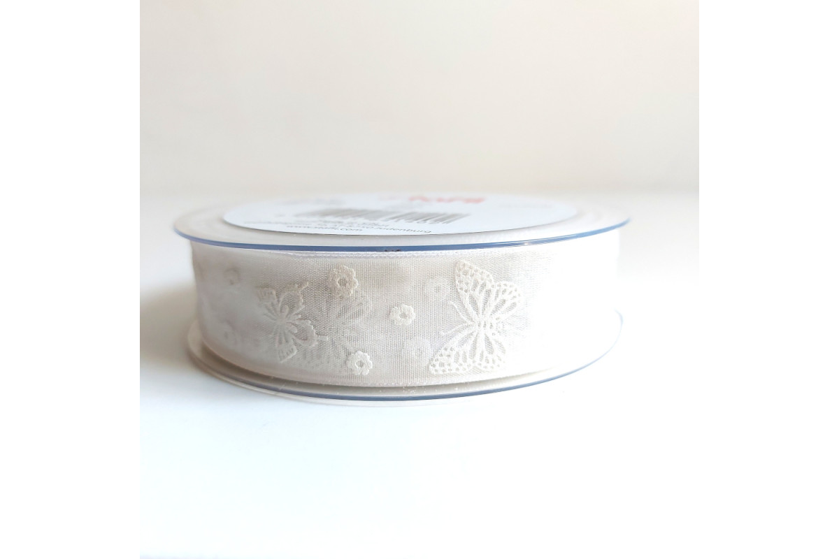Nastro Organza con Farfalle - Bianco Nastro Organza con Farfalle - Bianco
