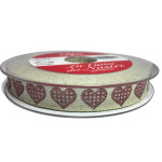 Nastro in Cotone Ecru' con Cuori Bordeaux