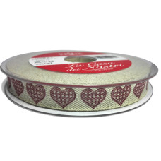 Cream Christmas Ribbon with Bordeaux Hearts Cream Christmas Ribbon with Bordeaux Hearts