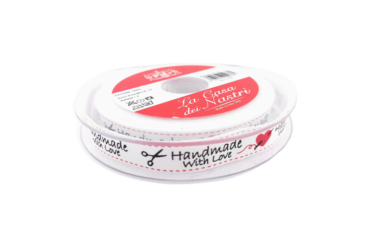 Hand Made with Love Ribbon - White with Red Heart Hand Made with Love Ribbon - White with Red Heart