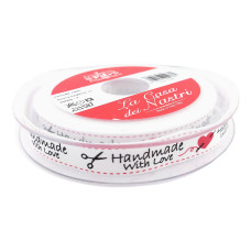 Hand Made with Love Ribbon - White with Red Heart