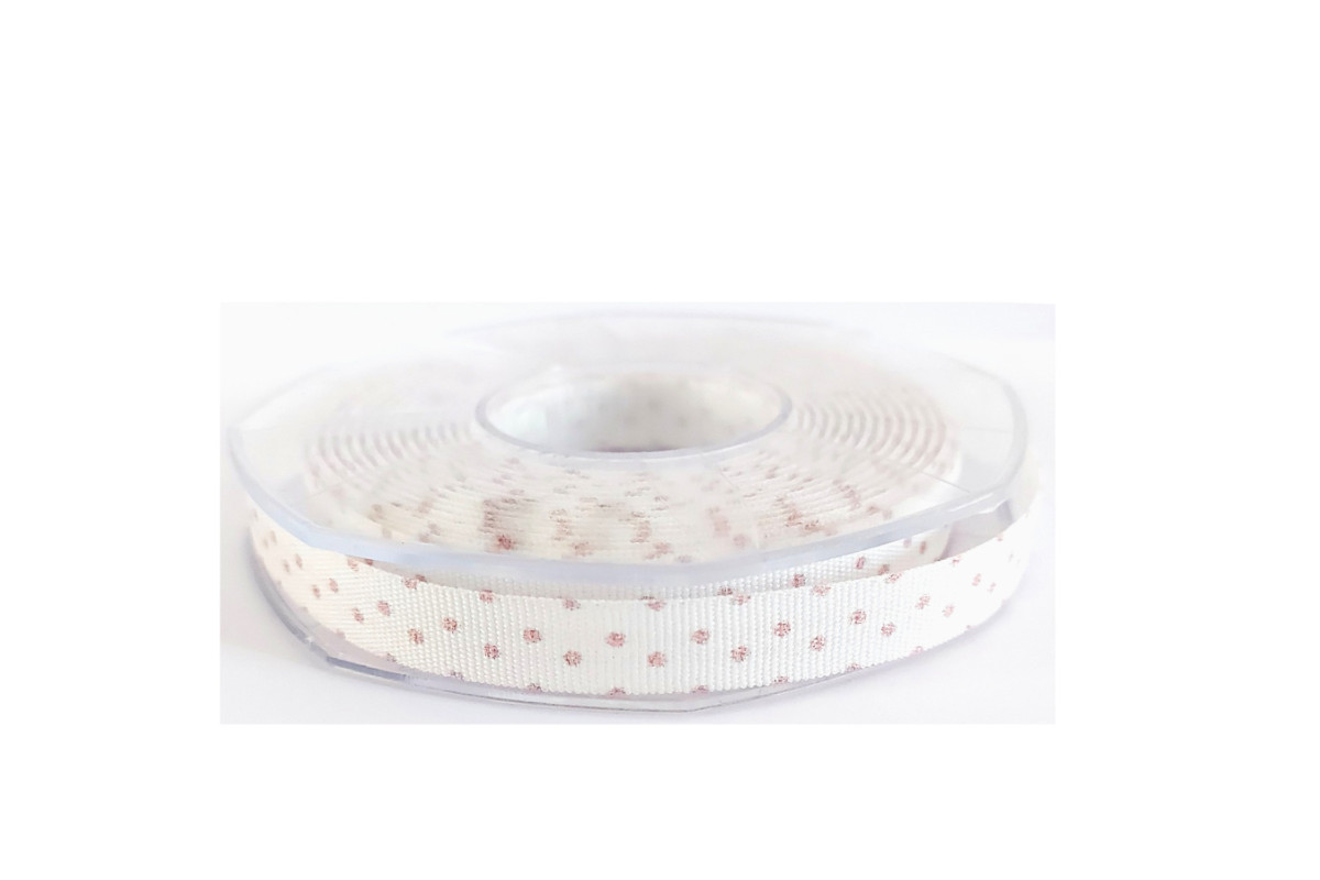 Nastro Regalo Bianco con Pois Rosa - 10 mm Nastro Regalo Bianco con Pois Rosa - 10 mm