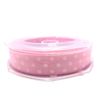 Nastro in Cotone Rosa a Pois Bianchi da 15 mm Nastro in Cotone Rosa a Pois Bianchi da 15 mm