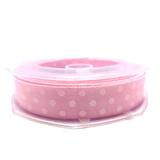 Pink Cotton Ribbon with White Dots - Size 15 mm Pink Cotton Ribbon with White Dots - Size 15 mm