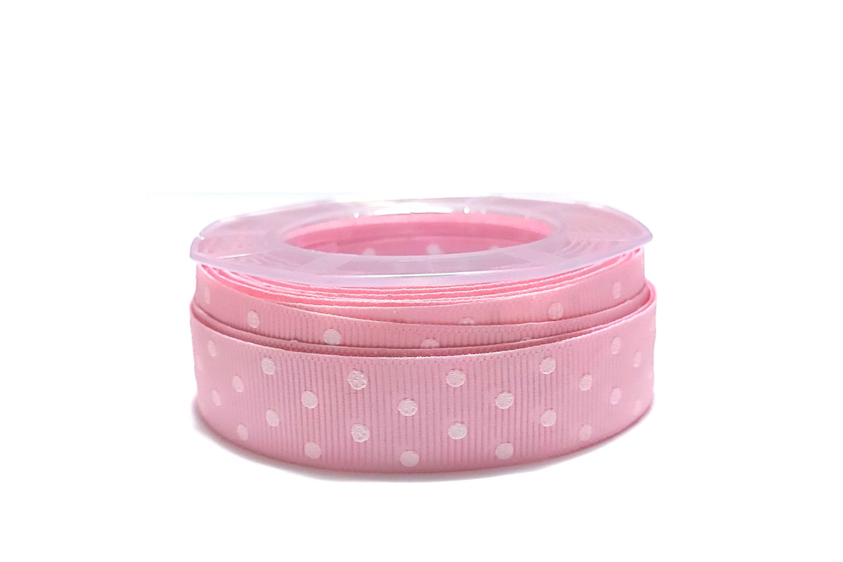 Cinta Gross Grain Rosa con Lunares Blancos - Ancho 20 mm Cinta Gross Grain Rosa con Lunares Blancos - Ancho 20 mm