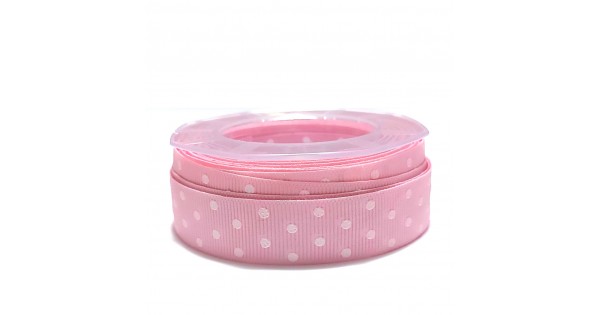 Pink Gross Grain Ribbon with White Dots - Size 20 mm