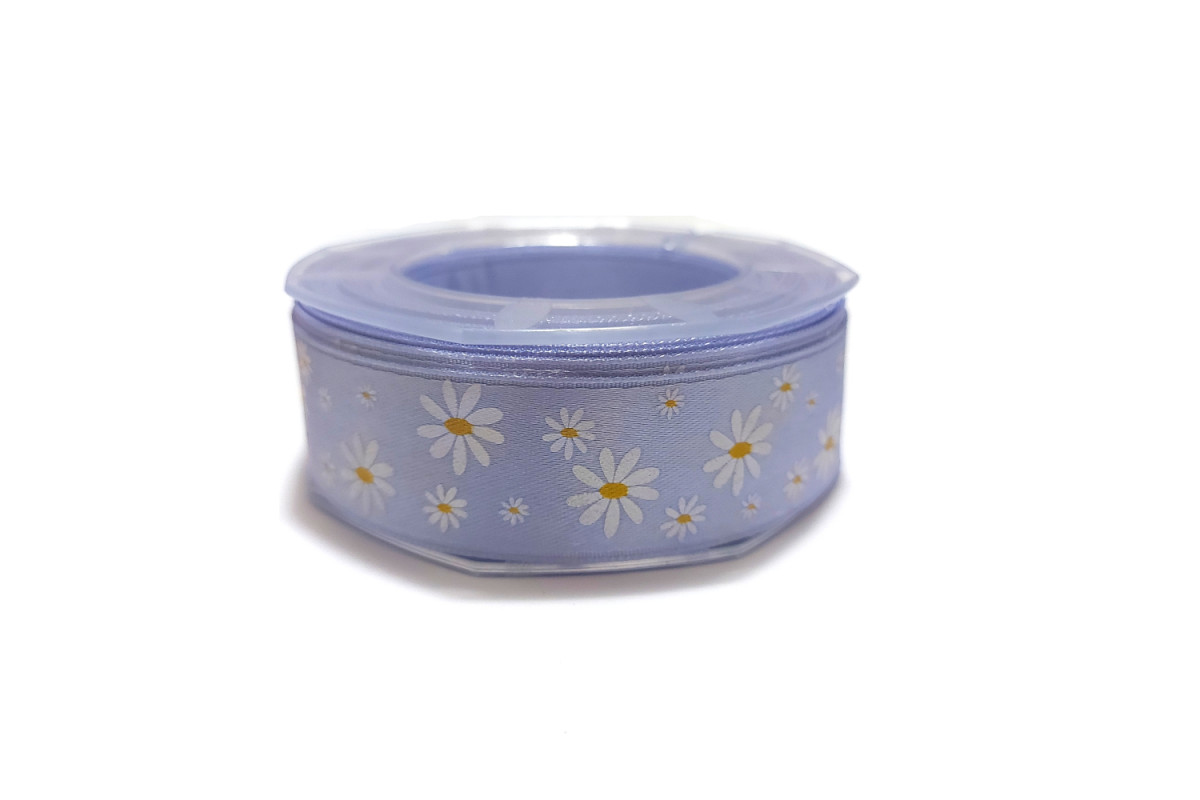 Cinta de Raso Lila Claro con Flores 25 mm Cinta de Raso Lila Claro con Flores 25 mm