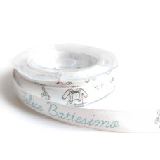 Nastro Battesimo con Vestiti Bebè - Colore Bianco e Celeste Nastro Battesimo con Vestiti Bebè - Colore Bianco e Celeste