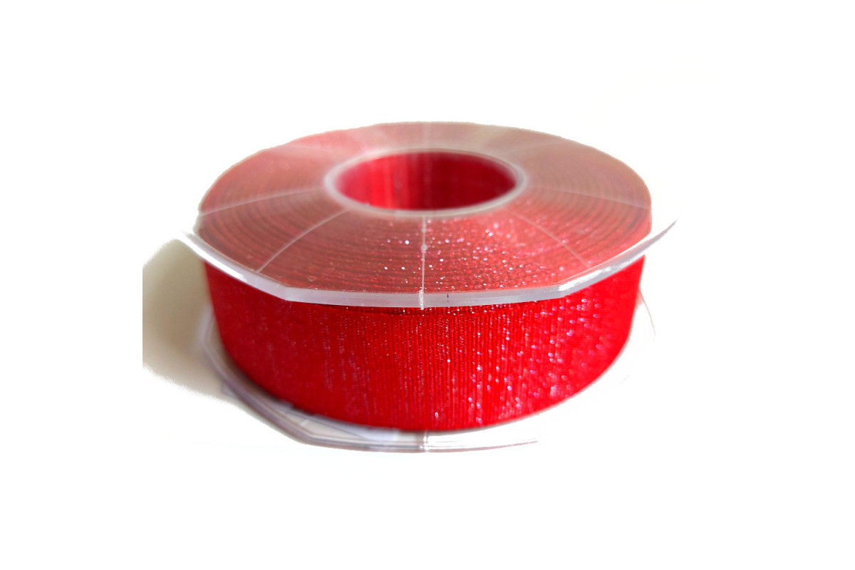 Lurex Satin Double Face Ribbon 25mm - Color Red