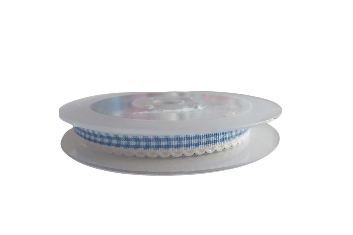 Gingham Ribbon with Scalloped Edge - Light Blue