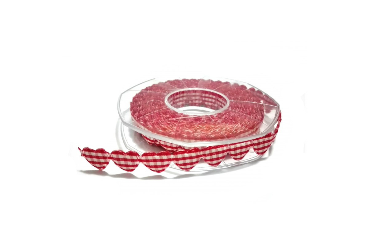 Nastro Cuore Imbottito da 15 mm - Colore Quadri Rosso Nastro Cuore Imbottito da 15 mm - Colore Quadri Rosso