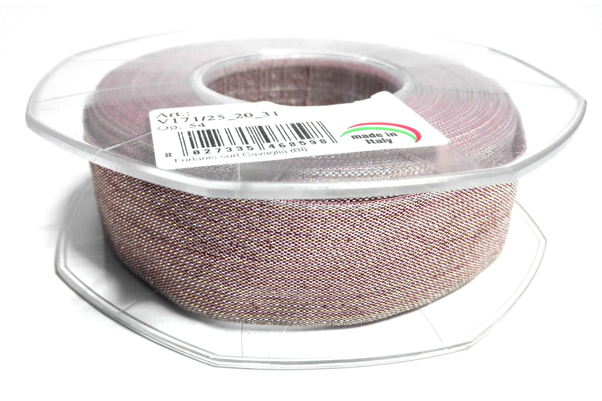 Old Pink Lurex Ribbon - Size 25 mm