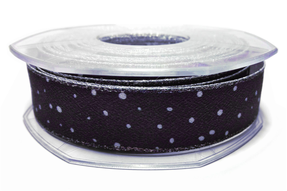 Blue Ribbon with White Dots and Silver Lurex Border - Width 25 mm Blue Ribbon with White Dots and Silver Lurex Border - Width 25 mm