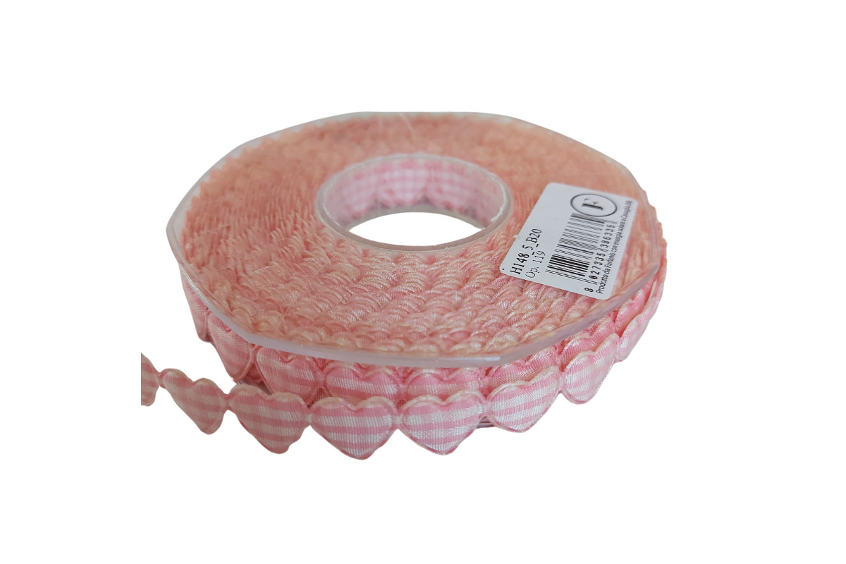 Cinta Corazon Acolchada Color Rosa y Blanco - Ancho 15 mm Cinta Corazon Acolchada Color Rosa y Blanco - Ancho 15 mm