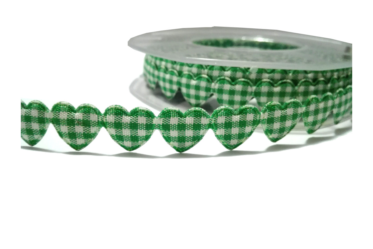 Nastro Cuore Imbottito da 15 mm - Colore Quadri Verde Nastro Cuore Imbottito da 15 mm - Colore Quadri Verde