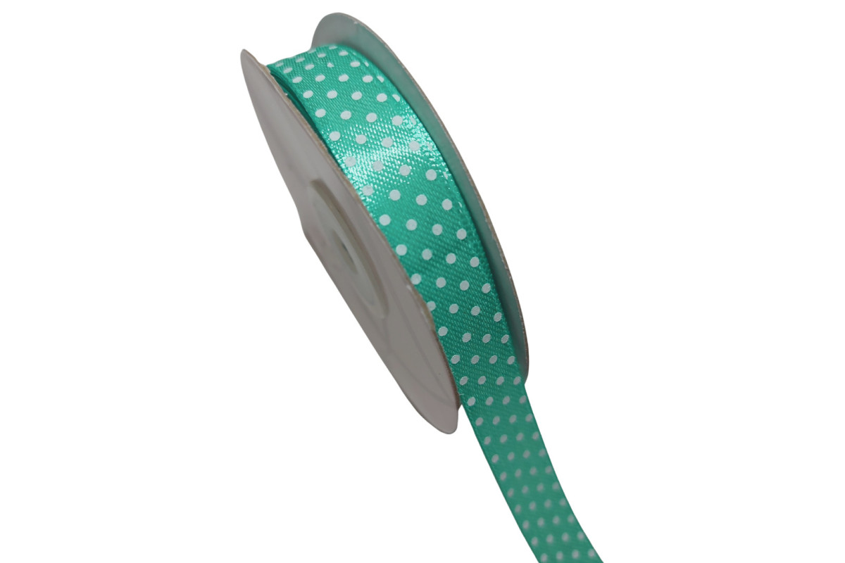 Cinta de Raso a Pois - Verde Tiffany - 13 mm