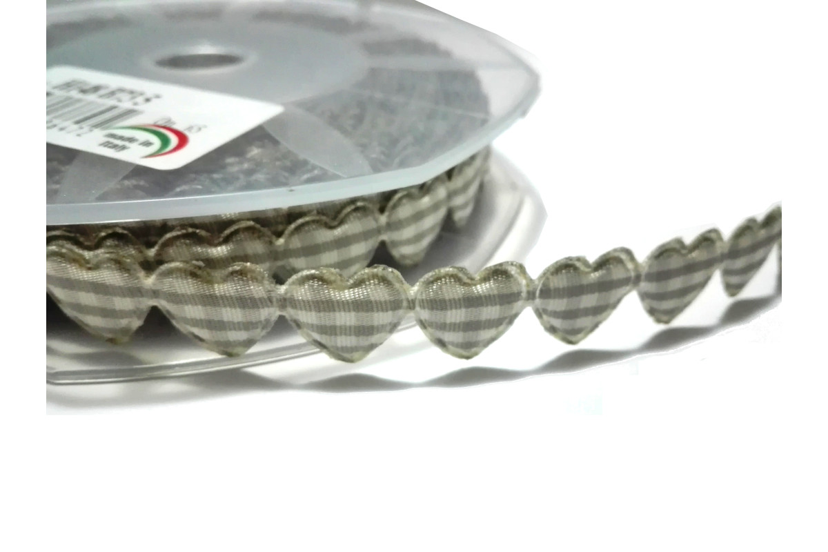 Nastro Cuore Imbottito da 15 mm - Colore Quadri Tortora Nastro Cuore Imbottito da 15 mm - Colore Quadri Tortora