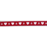 Nastro in Cotone Rosso con Cuori e Fiocchi di Neve Bianchi